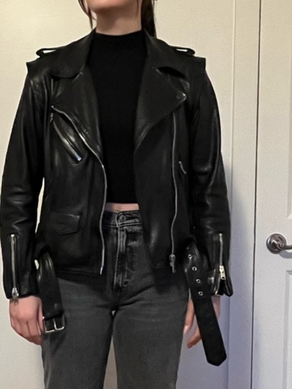 AllSaints Black Leather Biker Jacket 2 in 1 - Picture 8 of 14